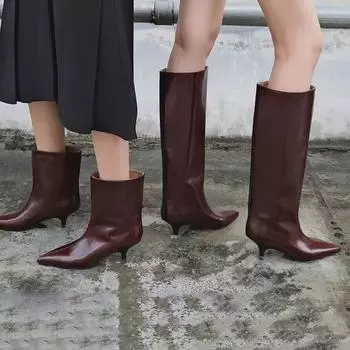 Женские полусапожки на каблуке-рюмочке с острым носком, коллекция осень/зима 2025 года 40