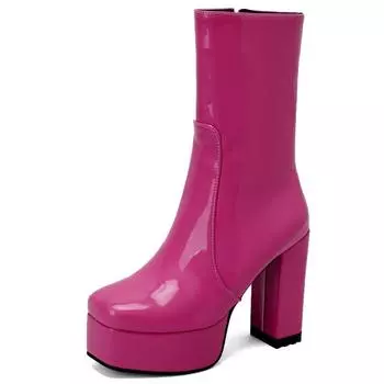 Женские полусапожки на платформе с застежкой-молнией, короткие сапоги, черные, розовые, красные, белые, на каблуке, туфли для вечеринок, женская зимняя обувь, туфли большого размера 34 чёрный