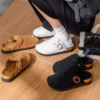 Женские полушубки-тапочки BOKEN осень/зима с закрытым носком — теплые, с толстой подошвой, для активного отдыха regular style, size 37 чёрный