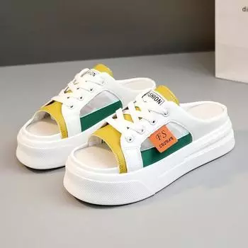 Женские полутапочки 2025 Летние легкие дышащие сандалии Плоская подошва Вырез добавляет высоту Повседневная обувь Sandalias De Mujer 35