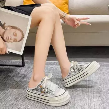 Женские полутапочки Baotou, низкие кроссовки с блестками, дышащие женские тапочки, прогулочная уличная обувь на платформе, Zapatos De Mujer 35