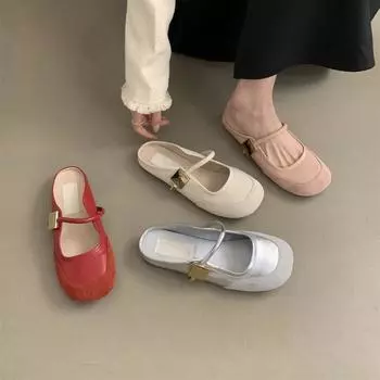 Женские полутапочки Baotou, женская летняя одежда, розовые сандалии, нежный волшебный ветер, французский вечер, мягкая плоская подошва, швабра Muller 35 красный