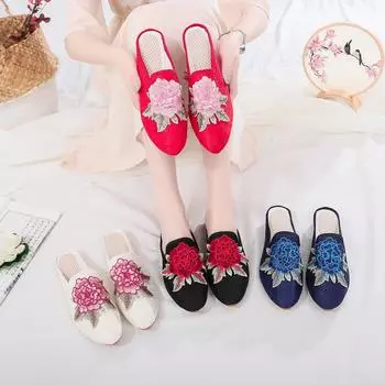 Женские полутапочки и сандалии Baotou с 3D-вышивкой 2018 года на лето 38 синий