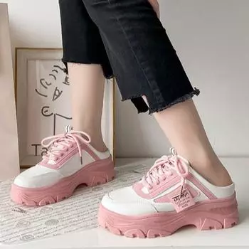 Женские полутапочки из искусственной кожи Женские кроссовки Дышащие мокасины на платформе Обувь на шнуровке Повседневная обувь для активного отдыха 37 белый