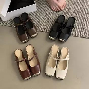 Женские полутапочки-мешки, женская летняя одежда в стиле феи, новая корейская версия французского вечернего стиля, повседневные туфли на плоской подошве Mueller 35 абрикосовый