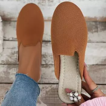 Женские полутапочки с острым носком, осенние новые женские повседневные прогулочные туфли без шнуровки на плоской подошве, женская легкая нескользящая повседневная обувь 36 чёрный