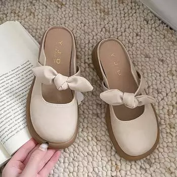 Женские полутапочки с закрытым носком, стильные и универсальные сандалии на толстой подошве, идеально подходящие для лета на открытом воздухе 35 бежевый