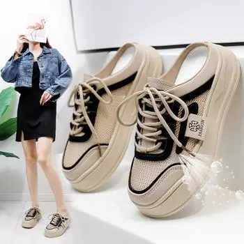 Женские полутапочки с закрытым носком, уличная обувь, новые летние повседневные женские белые туфли без шнуровки, 6912 35