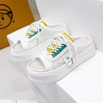 Женские полутапочки с закрытым носком, уличная обувь, новые летние повседневные белые туфли для женщин 35