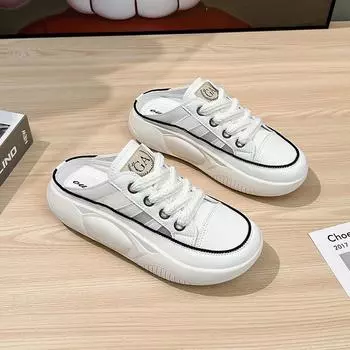 Женские полутапочки с закрытым носком, уличная обувь, новые летние повседневные женские белые тапочки без шнуровки на тонкой подошве 35