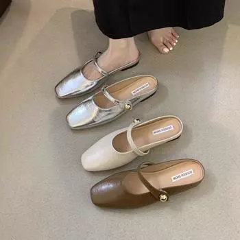 Женские полутапочки в европейском и американском стиле, ретро-шлепанцы с квадратным носком и плоским носком, модные для ношения на улице. 35