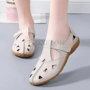Женские полые корейские спилковые летние туфли женские полые плоские сандалии женские повседневные сандалии на мягкой подошве 35