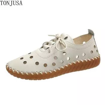 Женские полые кроссовки на шнуровке, туфли на плоской платформе 35–43