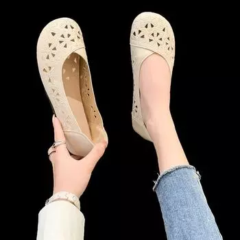 Женские полые плоские сандалии мягкие балетки женские модные повседневные плоские туфли из искусственной кожи скользящие дышащие удобные простые одинарные туфли 35 зелёный