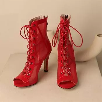 Женские полые сандалии с открытым носком на шпильке, на шнуровке и молнии, пикантные удобные ботинки для джазовых танцев, женская модная обувь, лето 47 34 чёрный