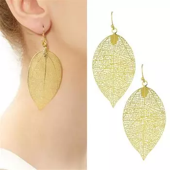 Женские полые серьги с большим листом, висячие серьги-крючки, вечерние украшения