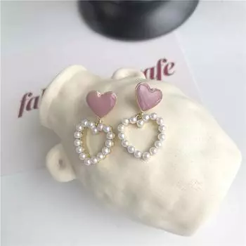 Женские полые серьги с жемчугом и сладким темпераментом, серьги-гвоздики в форме сердца