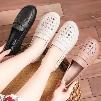 Женские полые женские летние и осенние удобные лоферы на плоской подошве в стиле ретро в этническом стиле, женские удобные лоферы 35 бежевый