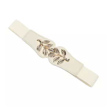 Женские поясные ремни Ретро пояс Золотой лист Эластичная застежка на талии с двойной крючковой пряжкой Широкий ремень Модный элегантный женский ремень для юбки One Size бежевый