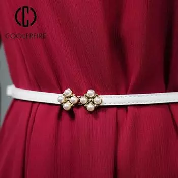 Женские поясные ремни Узкие тонкие регулируемые модельеры из искусственной кожи Женские деловые ремни с жемчужной пряжкой Женские ремни Ремень NV014 100cm