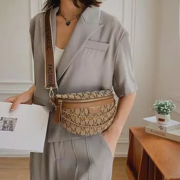 Женские поясные сумки, модная сумка через плечо с цепочным ремнем для женщин, женская повседневная парусиновая поясная сумка, летняя женская сумка-банан One Size кофейный