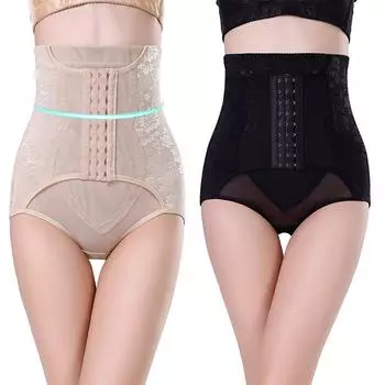 Женские послеродовые компрессионные брюки с высокой талией, боди с тремя рядами пряжек, корректирующее белье, утягивающее талию, пояс для бедер, нижнее белье M чёрный