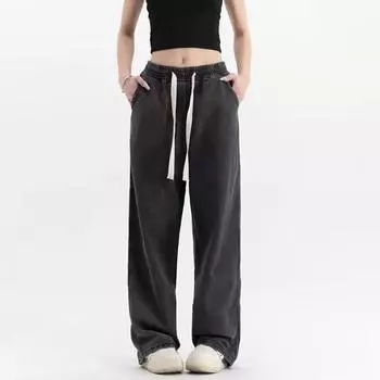 Женские потертые джинсы с высокой талией, модные универсальные прямые джинсы с эластичной талией M