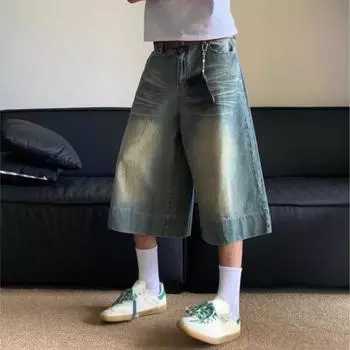 Женские потертые синие джинсовые шорты, винтажные длинные шорты Y2k, мешковатые шорты Harajuku с высокой талией, корейская уличная одежда, широкие джинсовые шорты S синий
