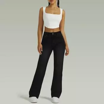 Женские потертые женские джинсы с высокой талией Модные универсальные прямые брюки L чёрный