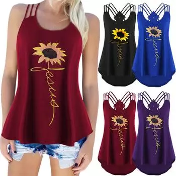 Женские повязки без рукавов с цветочным принтом, жилет, повседневные топы на бретелях L чёрный