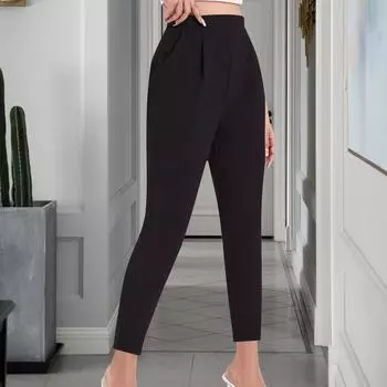 Женские повседневные эластичные брюки с эластичной резинкой на талии, модные, с небольшой ногой и косыми карманами L чёрный