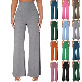 Женские повседневные эластичные брюки с высокой талией и широкими штанинами Temperament L чёрный