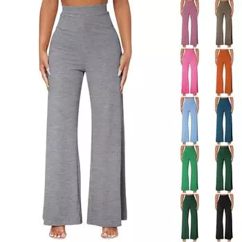 Женские повседневные эластичные брюки с высокой талией и широкими штанинами Temperament L чёрный