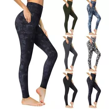 Женские повседневные эластичные леггинсы с высокой талией и разноцветными карманами для занятий йогой, брюки с девятью точками S