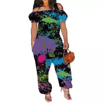 Женские повседневные эластичные однолинейные карманы на плечах больших размеров, комбинезоны с короткими рукавами и принтом, широкие шорты, комбинезоны (S-4XL) XXL фиолетовый