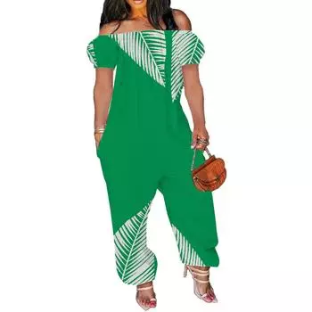 Женские повседневные эластичные однолинейные карманы на плечах больших размеров, комбинезоны с короткими рукавами и принтом, широкие шорты, комбинезоны (S-4XL) XL зелёный