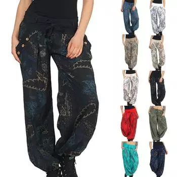 Женские повседневные эластичные пояса с принтом больших размеров, прямые свободные длинные брюки XXL чёрный