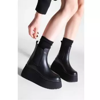 Женские повседневные эластичные сапоги из натуральной кожи на танкетке