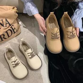 Женские повседневные элегантные кожаные туфли на плоской подошве, новые женские туфли на плоской подошве со шнуровкой