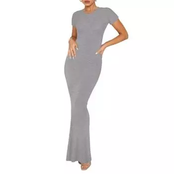 Женские повседневные элегантные узкие длинные платья с коротким рукавом и круглым вырезом XS красный