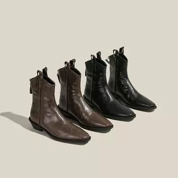 Женские повседневные армейские ботинки, модные ботильоны с застежкой-молнией сзади, ботильоны для верховой езды на низком каблуке, женские осенние короткие ботинки с острым носком и толстым блочным каблуком 34