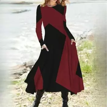 Женские повседневные этнические винтажные модные осенне-зимние платья с длинным рукавом свободного покроя S красный