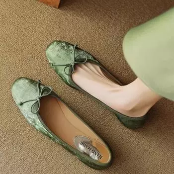 Женские повседневные балетки без шнуровки с круглым носком и закрытым носком, повседневные туфли на плоской подошве с бантом, женские удобные рабочие нарядные туфли на плоской подошве, прогулочная обувь 35 зелёный