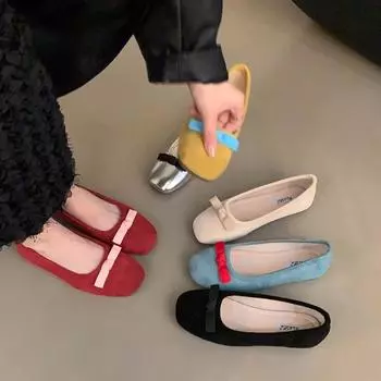Женские повседневные балетки без шнуровки с квадратным закрытым носком, повседневные туфли на плоской подошве с бантом. Женские удобные рабочие нарядные туфли на плоской подошве для ходьбы. 35