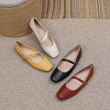 Женские повседневные балетки Мэри Джейн, классические туфли для ходьбы с квадратным носком и ремешком на щиколотке, нарядные, удобные рабочие балетки из искусственной кожи для женщин 35 чёрный