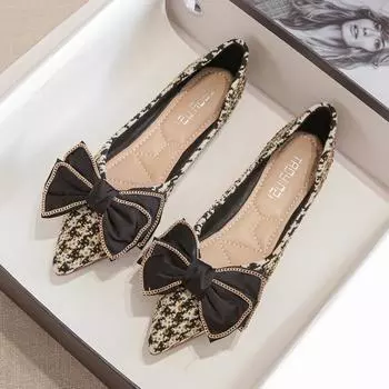 Женские повседневные балетки на плоской подошве с острым носком и закрытым носком, туфли на плоской подошве с бантом для женщин, удобные рабочие туфли на плоской подошве, нарядные туфли на плоской подошве для свадебной вечеринки 34 чёрный