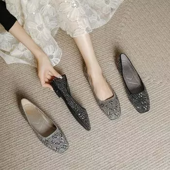 Женские повседневные балетки на плоской подошве. Удобные балетки из искусственной кожи с квадратным закрытым носком. Удобные туфли на плоской подошве. Модные туфли для свадебной вечеринки. Женские лоферы. 34 чёрный