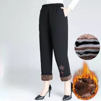 Женские повседневные бархатные брюки с высокой талией, толстые плюшевые брюки, осенне-зимние прямые теплые брюки 5XL