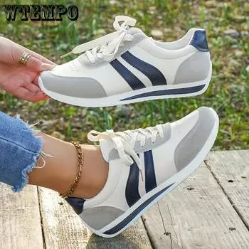 Женские повседневные белые кроссовки с синими вставками — дышащие и удобные кроссовки на шнуровке, обувь для фитнеса и путешествий с низким верхом, мягкая резиновая подошва 35