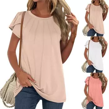 Женские повседневные блузки, рабочие топы, летние рубашки с коротким рукавом, футболки с круглым вырезом L чёрный